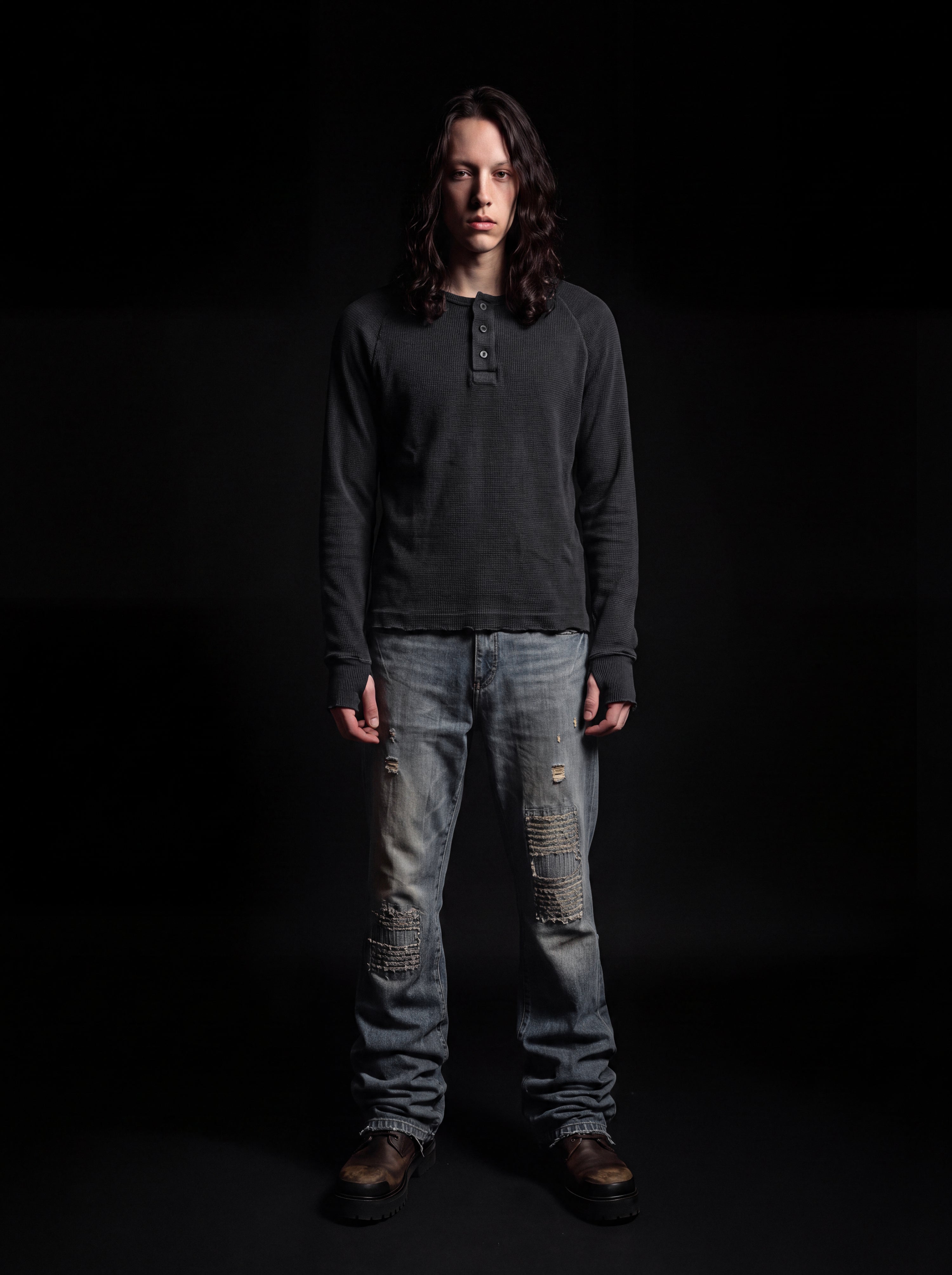 WAFFLE HENLEY - BLACK